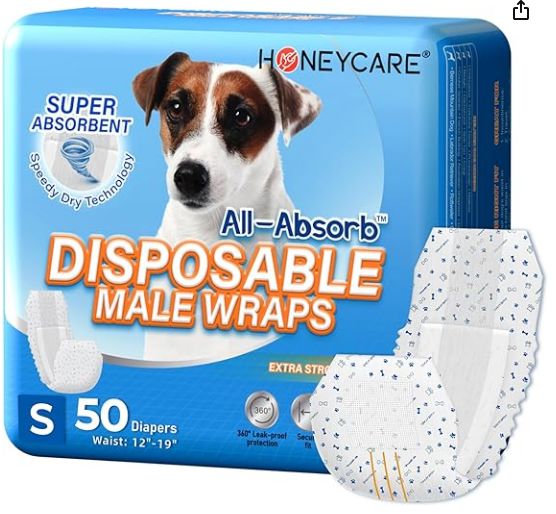 HONEY CARE All-Absorb A26 Male Dog Wrap, 50 Count, Small