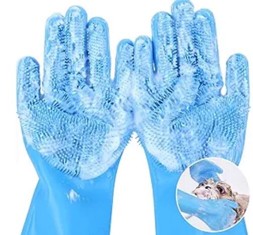 Pecute Pet Grooming Gloves - Heat Resistant Silicone Gloves with High-Density Teeth