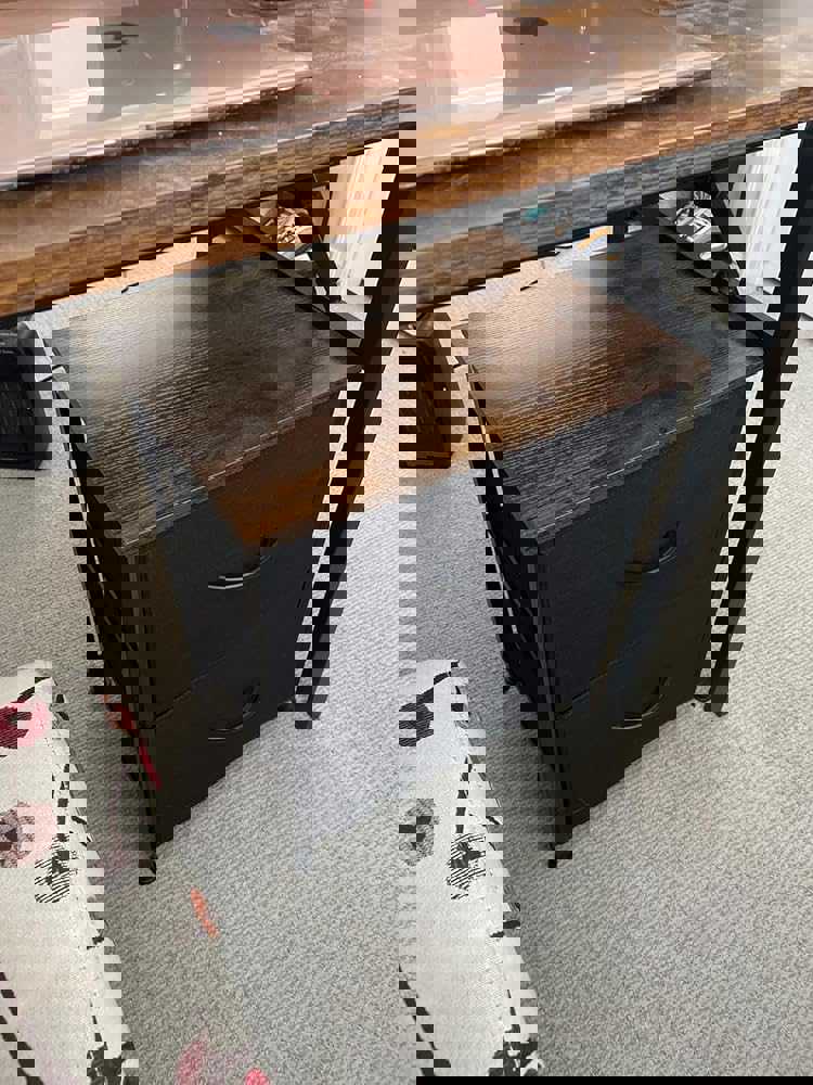 Somdot Nightstand with 2 Drawers, Bedside Table Small Dresser with Removable Fabric Bins for Bedroom Nursery Closet Living Room - Sturdy Steel Frame, Wood Top, Pull Handle - Black