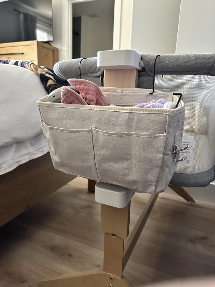 Bedside Caddy Organizer/Bedside Hanging Storage Bag Multi-Function Caddy for Bunk bed Hospital Beds Dorm Bed Rails, Holders Books Glasses Phones Magazine(White)