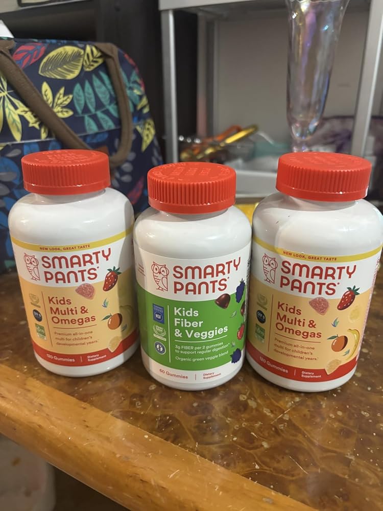 SmartyPants Kids Multivitamin Gummies - Improved Formula: Omega 3 (DHA/EPA), Vitamins D3, C, B12, B6, Vitamin A, K &amp; Zinc, Gluten Free, Three Fruit Flavors, 60 Count (30 Day Supply)