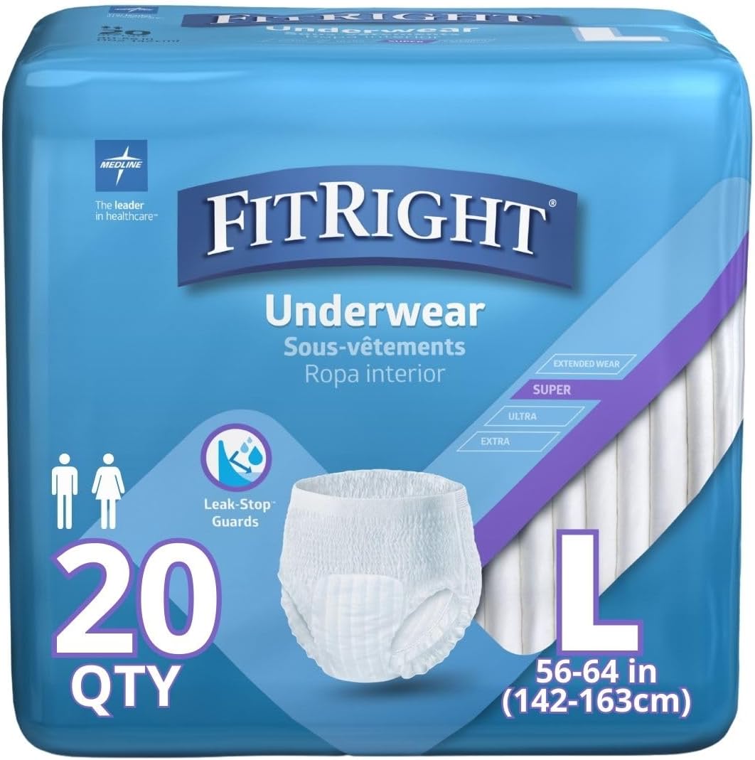 FitRight Super Adult Incontinence Underwear, Maximum Absorbency, Large, 40"-56", 4 Packs of 20 (80 Total)