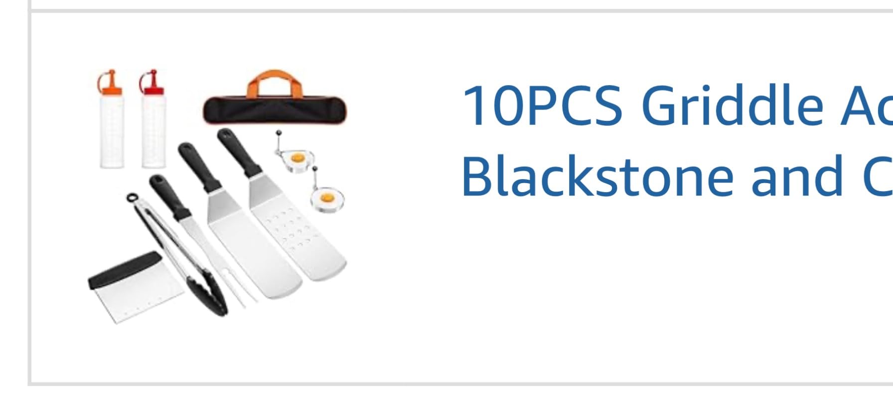 11PCS Griddle Accessories Kit, Flat Top Grill Accessories Set for Blackstone and Camp Chef with Spatula, Scraper, Chopper, Egg Rings, Bottles, Cleaning Brush, Carry Bag, Great for Outdoor