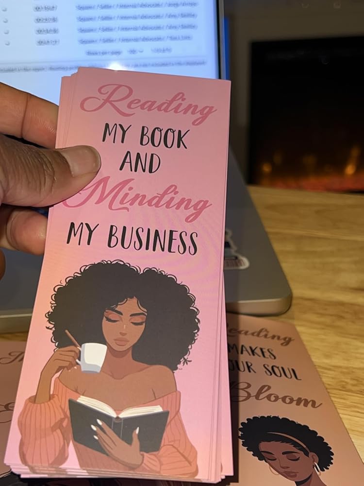 Laffact 120Pcs Book Tracker Bookmarks, Black Girls Themed Paper Bookmarks Bulk, 6.1”×2.4” Double-Sided Reading Page Marker, Black Woman Bookish Gifts for Book Lover School Library Supplies Accessories