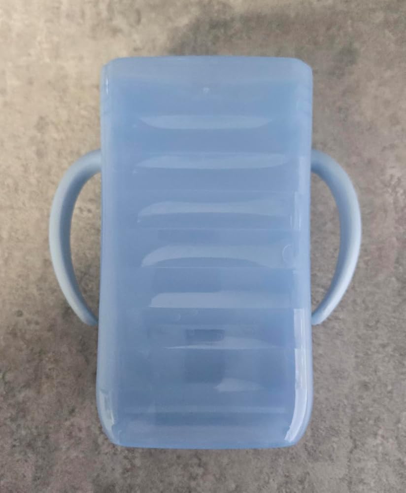 AJT Squeeze Pouch Holder with Curved Handles and Adjustable shelves, Baby Pouch Holder No Squeeze for Food Pouches and juice box holder, Baby Self-Feeding and Avoid Messes, BPA-Free, Blue