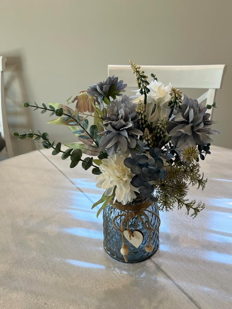 Leftover Fake Flowers in Vase,Faux Flowers in Vase,Table Centerpieces for Dining Room,Flower Centerpieces for Tables,Artificial Flowers in Vase,Kitchen Table Decor,Coffee Table Decor