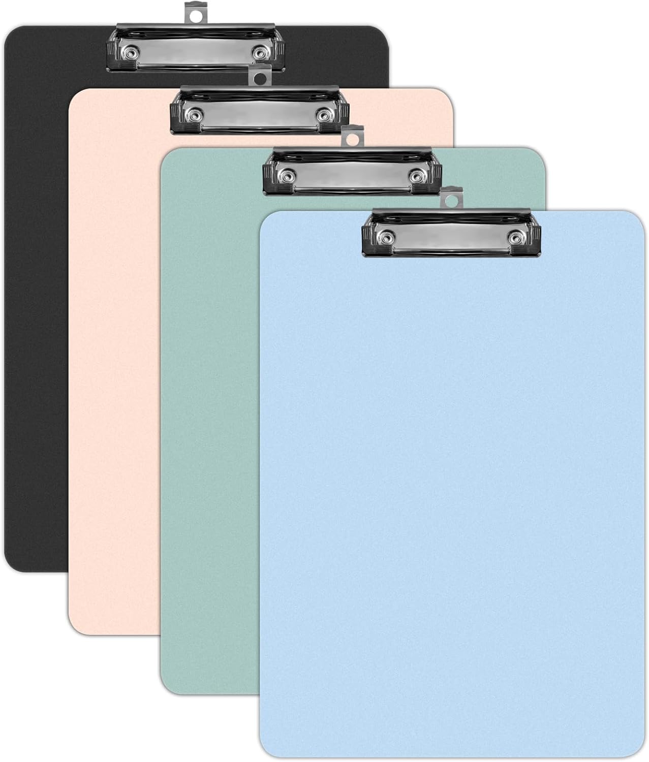 4 Pack Plastic Clipboards Multiple Colors Clip Boards with Low Profile Metal Clip,Hangable Low Profile Clipboard, Standard A4 Letter Size for Students, Teacher,Doctor, Nurse,Office Clerk