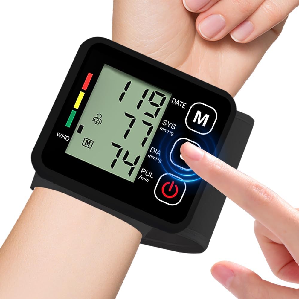 Blood Pressure Monitor Wrist for Home Use, Heart Rate Monitor &amp; Large Blood Pressure Wrist Cuff, Large LCD Display