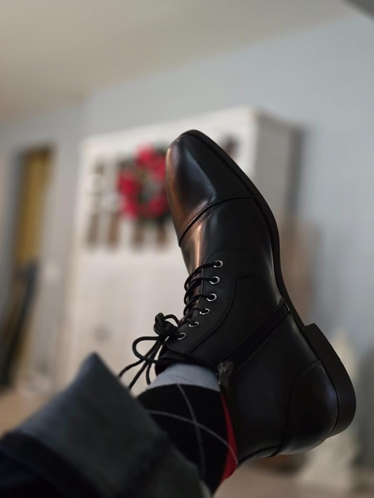 Jousen Mens Boots Leather Dress Boots for Mens Cap-Toe Fashion Boots for Men