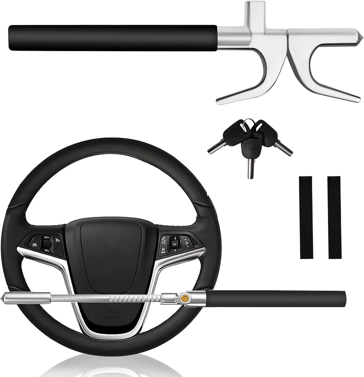 KalraMay Steering Wheel Lock Anti-Theft Device,Steering Wheel Lock，Car Steering Wheel Lock with Adjustable Features and Safety Hammer，Suitable for All Cars(Black)