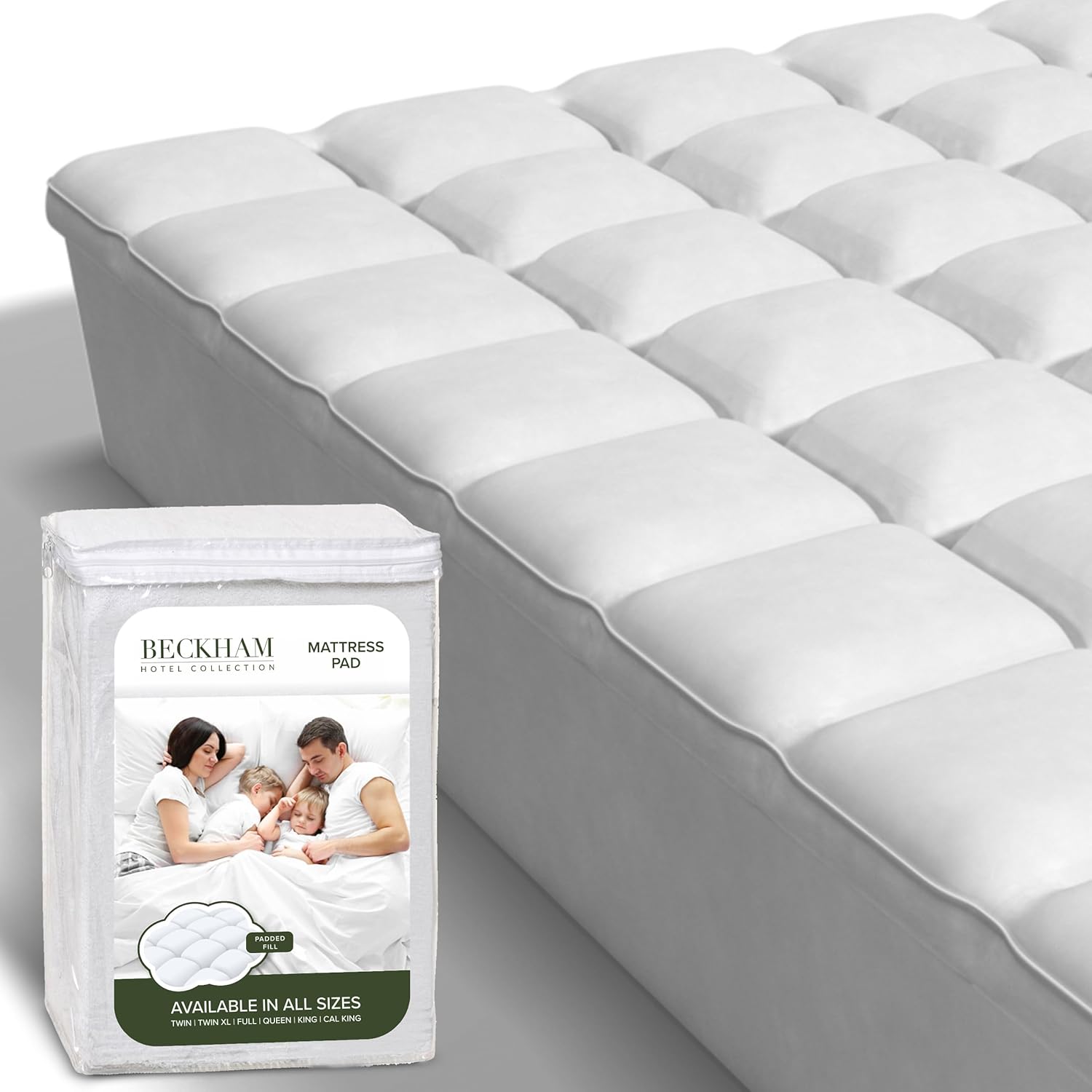 Beckham Hotel Collection Queen Size Hybrid Mattress Protector &amp;amp; Pad - Extra Padded, Thick, Plush, &amp;amp; Fitted Mattress Topper for Bed - Quilted Pillow Top Mattress Cover