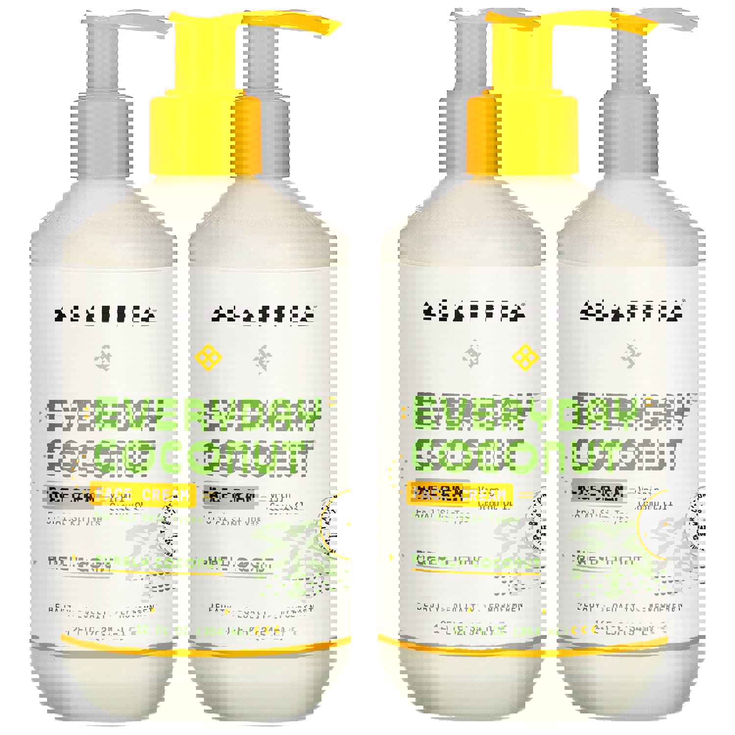 Alaffia Everyday Coconut Face Cream, Skin Care with Virgin Coconut Oil, Moisturizer for Firmness &amp; Elasticity, Helps Reduce the Appearance of Lines &amp; Wrinkles, Purely Coconut, 2 Pack – 12 Fl Oz Ea