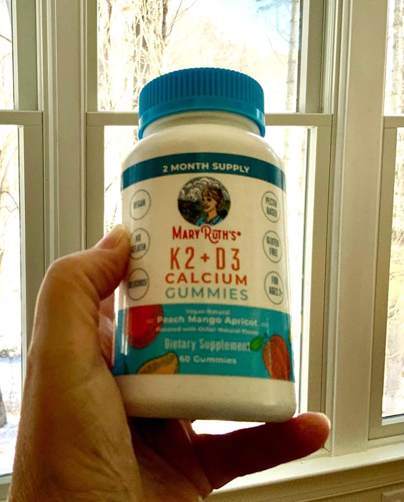 MaryRuth Organics Calcium with Vitamin D &amp; Vitamin K2, 2 Month Supply, Calcium Supplement Supports Bone Health &amp; Joint Support, with Vitamins D3 K2 Gummies, Vegan, Non-GMO, Gluten Free, 60 Count