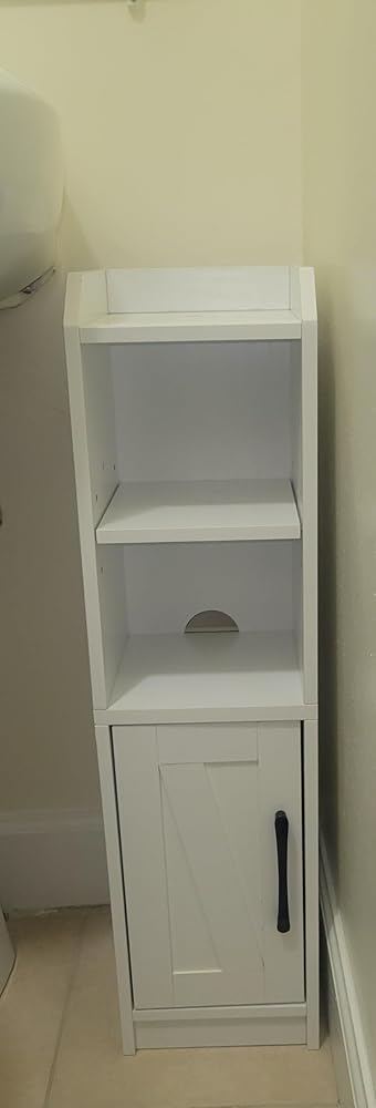Bathroom Storage Cabinet, Small Farmhouse Corner Floor Cabinet with Door and Shelves, Narrow Toilet Paper Holder Stand, Bathroom Organizer with Adjustable Shelf, for Small Spaces, White