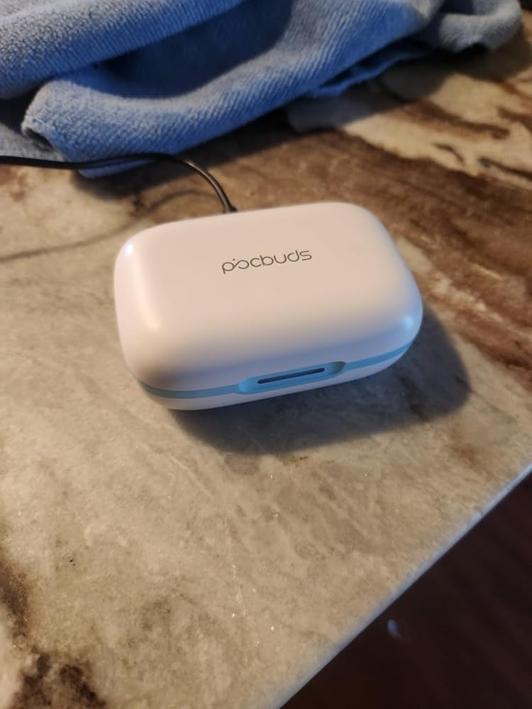 PocBuds Bluetooth Headphones Wireless Earbuds 80hrs Playtime Wireless Charging Case Digital Display Sports Ear Buds with Earhook Deep Bass IPX7 Waterproof Over-Ear Earphones for TV Phone Laptop Blue