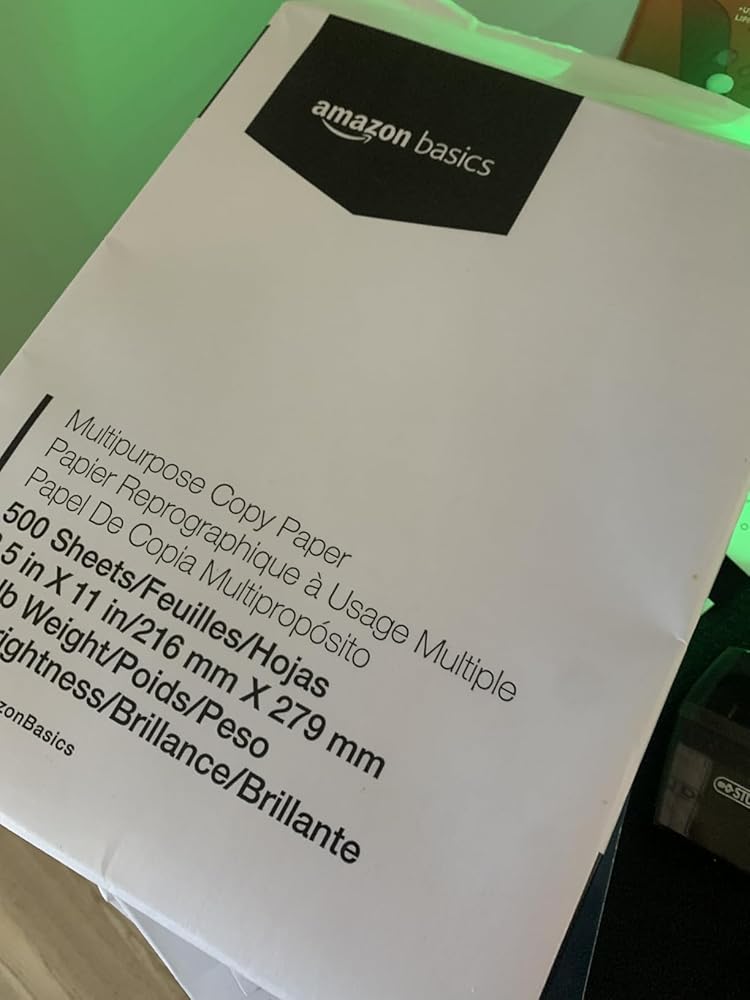 Amazon Basics Multipurpose Copy Printer Paper, 8.5 x 11 inches, 20 lb, 1 Ream, 500 Sheets, 92 Bright, White