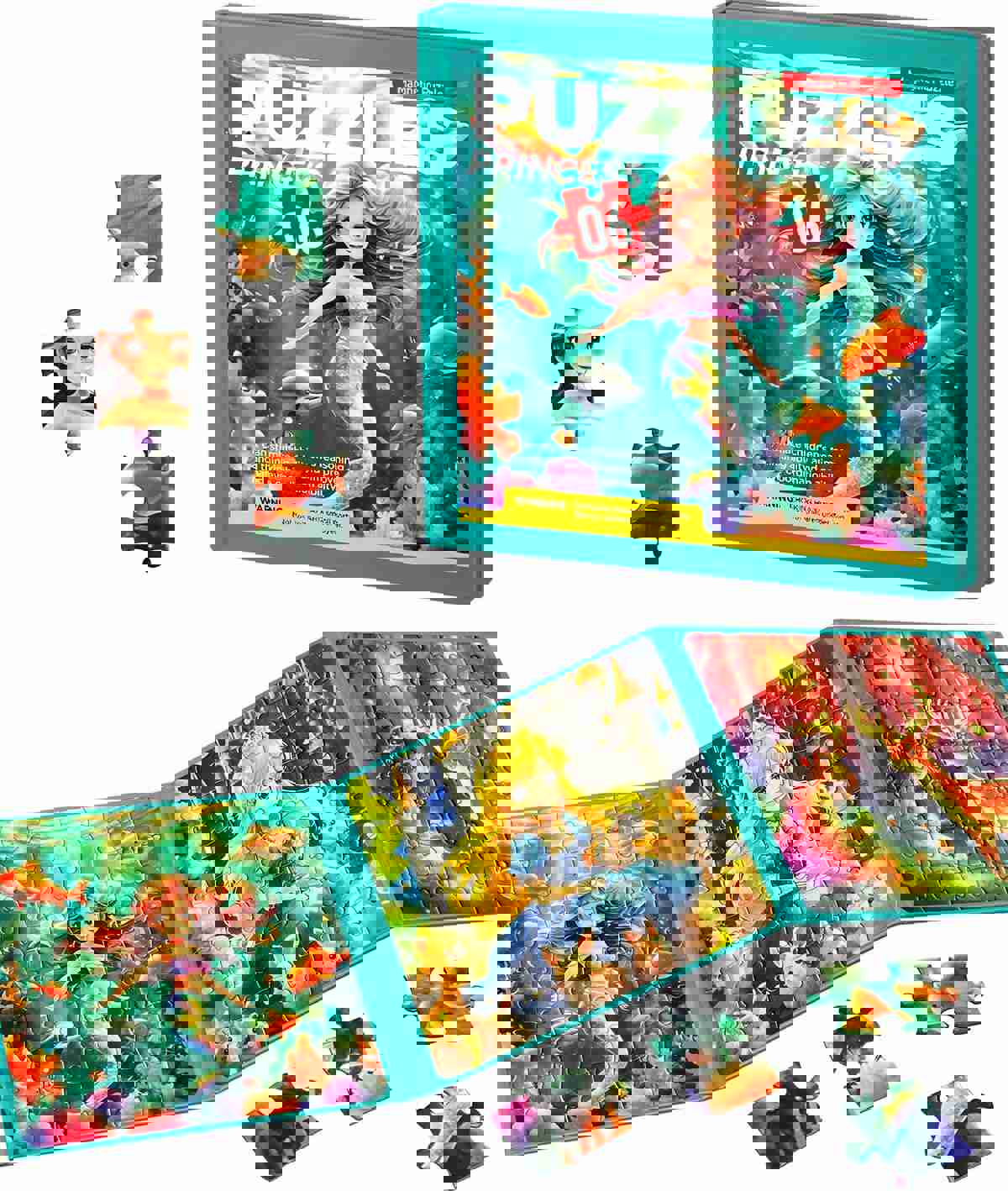 Magnetic Puzzles for Toddlers 4-6 Girls, Mermaid Princess Travel Puzzles for Kids Ages 3-5, 3 in 1 Dinosaurs Magnet Jigsaw Puzzle Book, Preschool Learning Toy for Kids 4-8 Year (Princess)