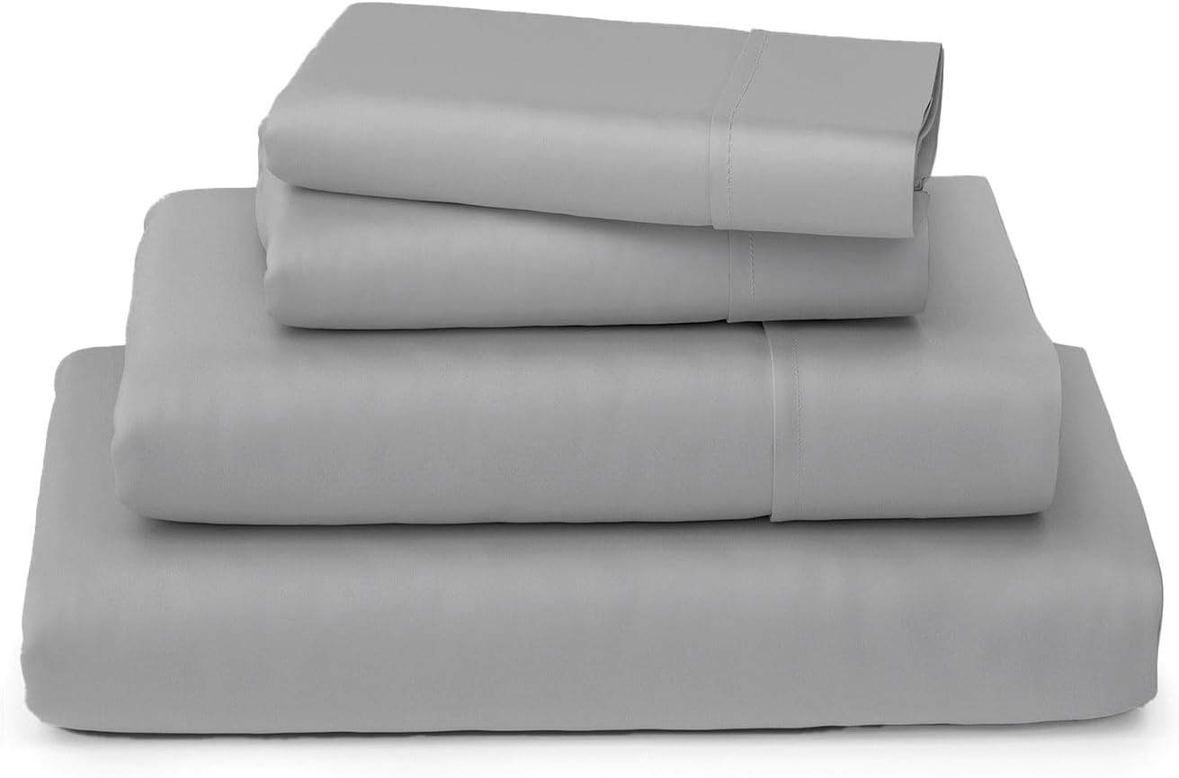 KI LINEN Full Size Bed Sheets - 400 Thread Count - 100% Egyptian Cotton Sateen Sheets for Full Size Bed - Soft and Cooling Sheets - 4 Pc Hotel Luxury Sheets -16&amp;#34; Deep Pocket Fitted Sheet - Light Grey