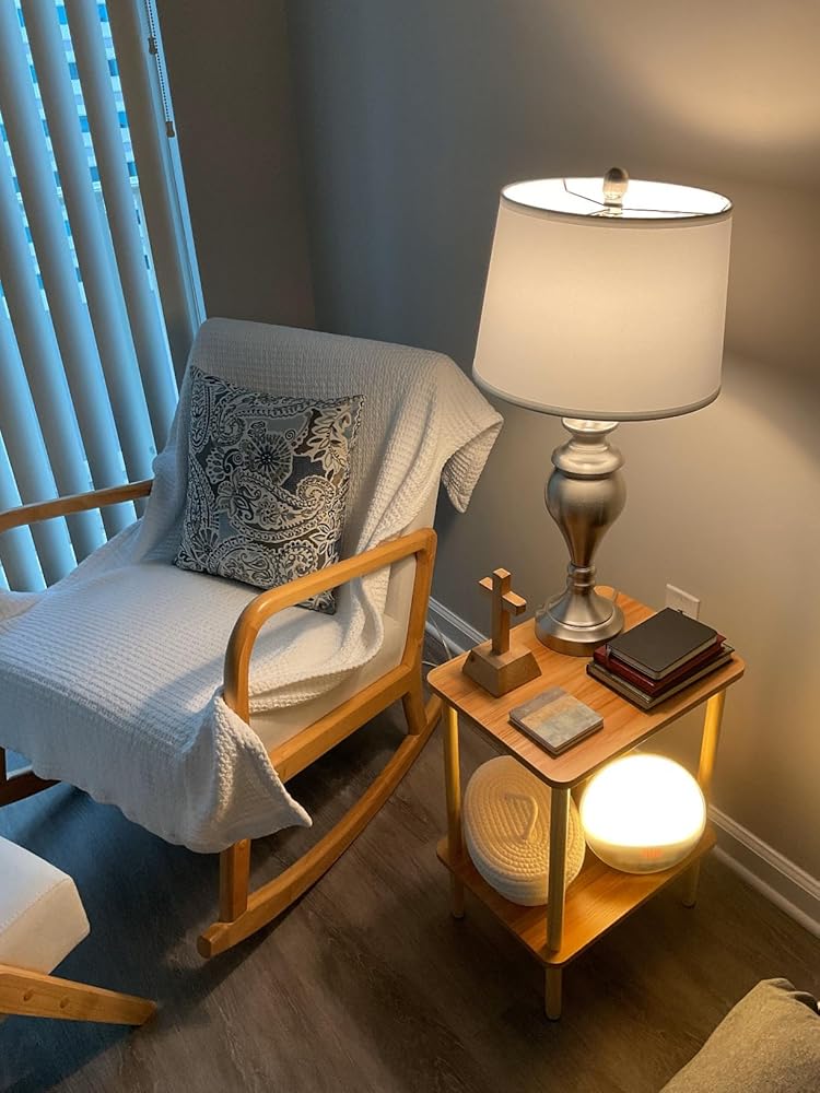 Apicizon 2 Tier End Table, Boho Side Table with Storage Shelf, Nightstand Bedside Table for Small Spaces, Bedroom, Living Room, Entryway, Farmhouse, Easy Assembly, Natural