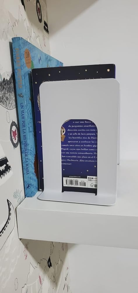 Alessk 4 Pieces White Bookends for Shelves, Heavy Duty Metal Bookends Supports Heavy Books, Decorative White Stops for Home or Office Decoration - 2 Pairs.