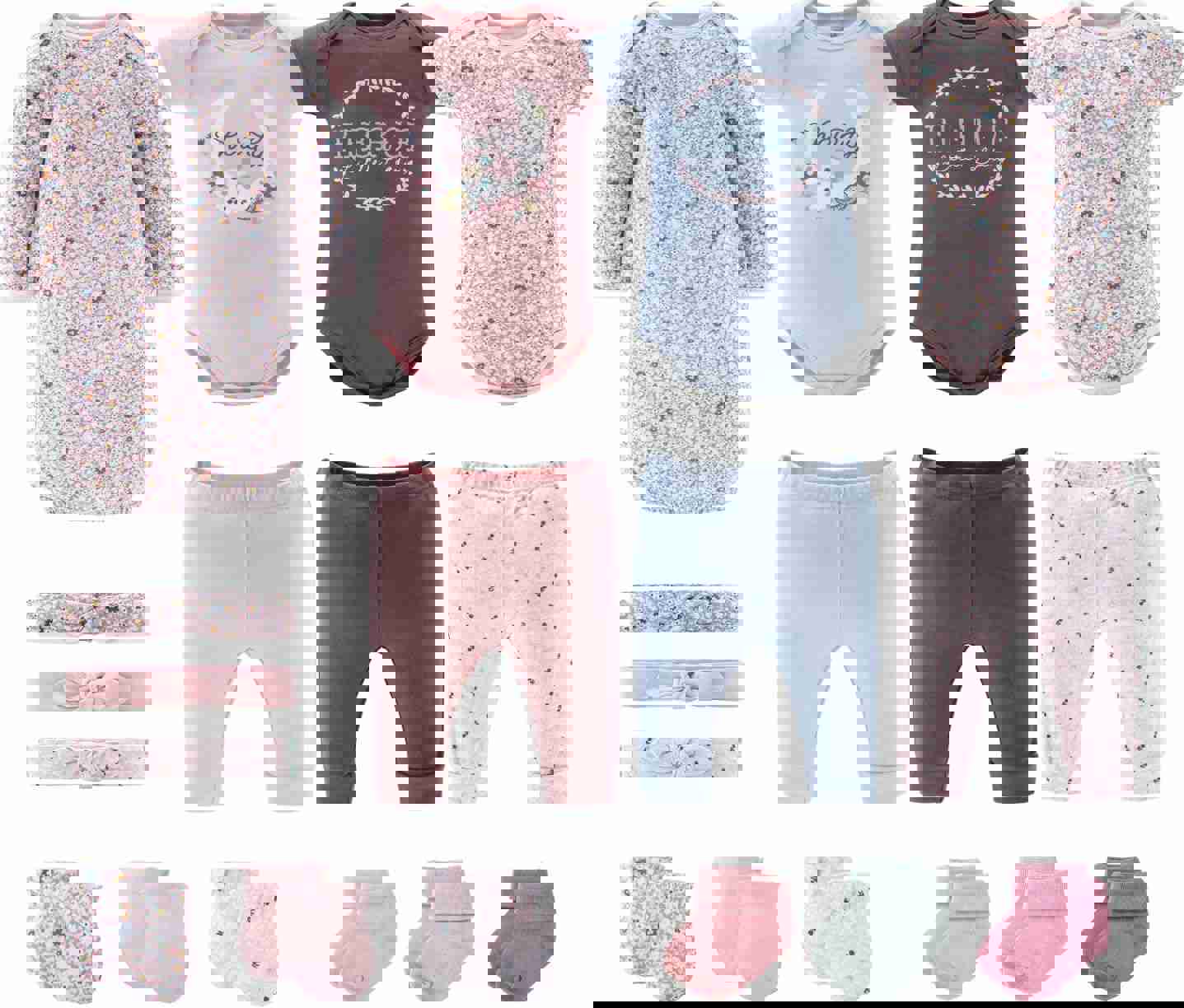 The Peanutshell Baby Layette Gift Set for Girls - 16 Piece New Born Girl Gift Set, Baby Clothes, 0-9 Months - Prairie Floral