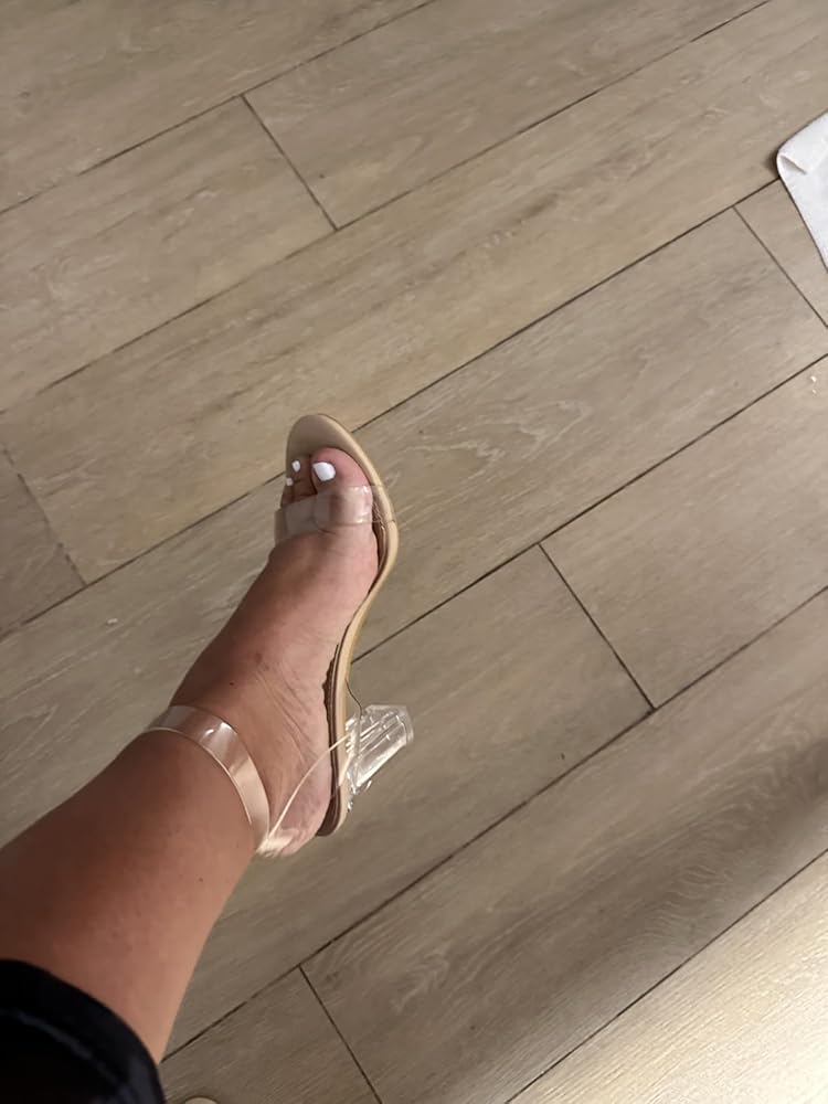 ZriEy Women's Clear Heels Chunky Block Mid High Heeled Sandals Open Toe Transparent Ankle Strap Dress Pump Shoes for Women in Daily Wear Party Wedding
