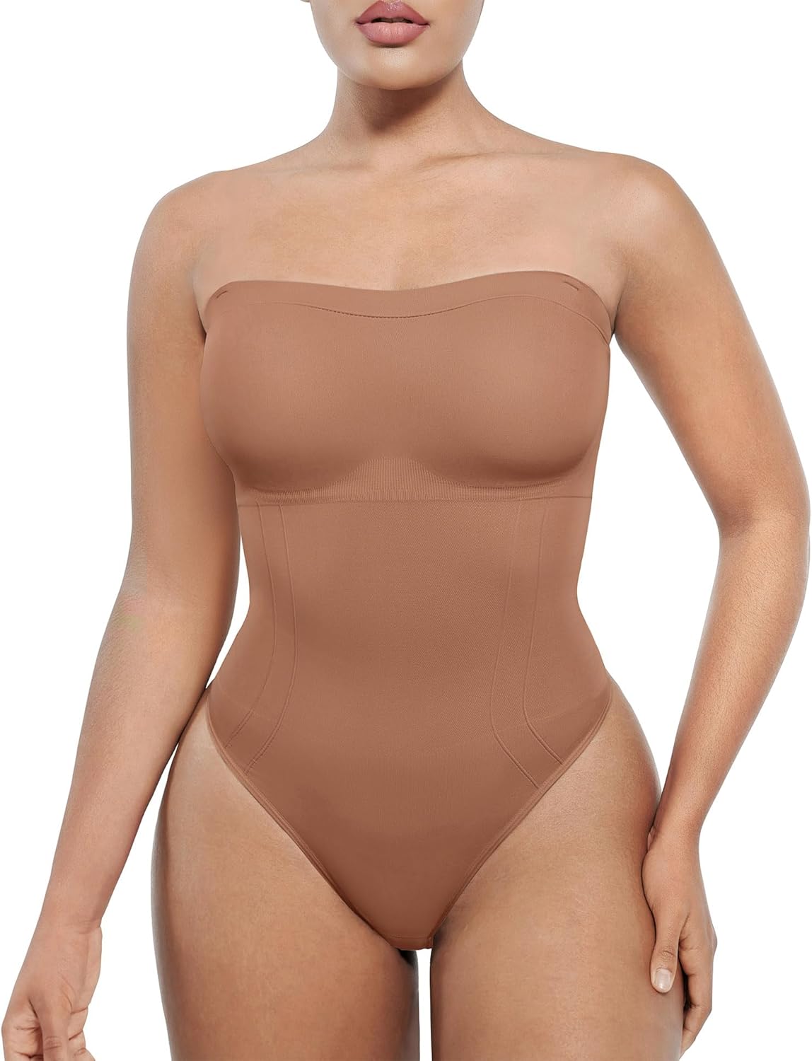 SHAPELLX Strapless Shapewear Bodysuit for Women Tummy Control Thong Seamless Sculpt Body Shaper with Removable Straps