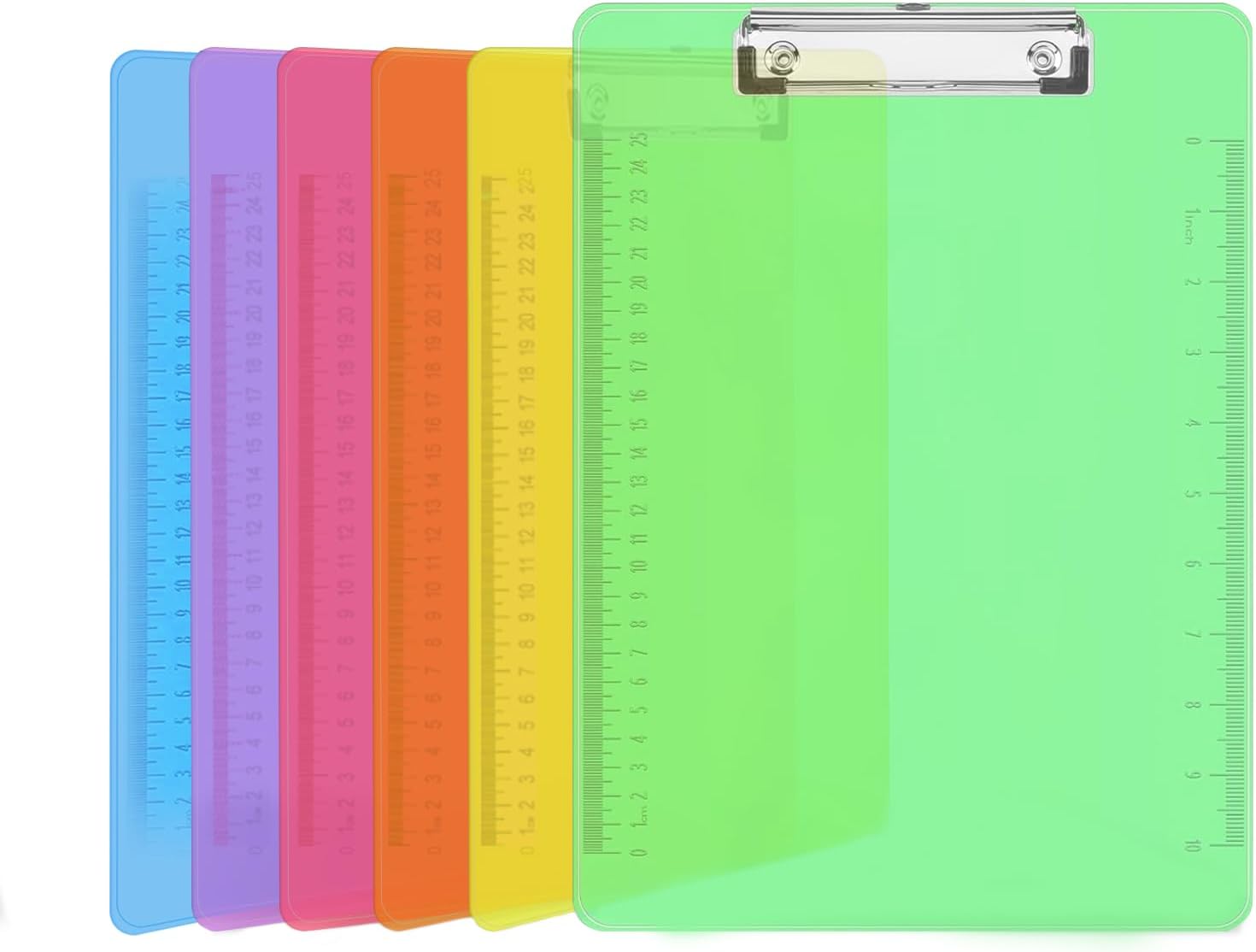 Plastic Clipboards, PANDRI 6 Pack Clear Colored Clipboards, Low Profile Clip Board 12.5 x 9 Inch Standard Letter Size, Office Supplies Classroom