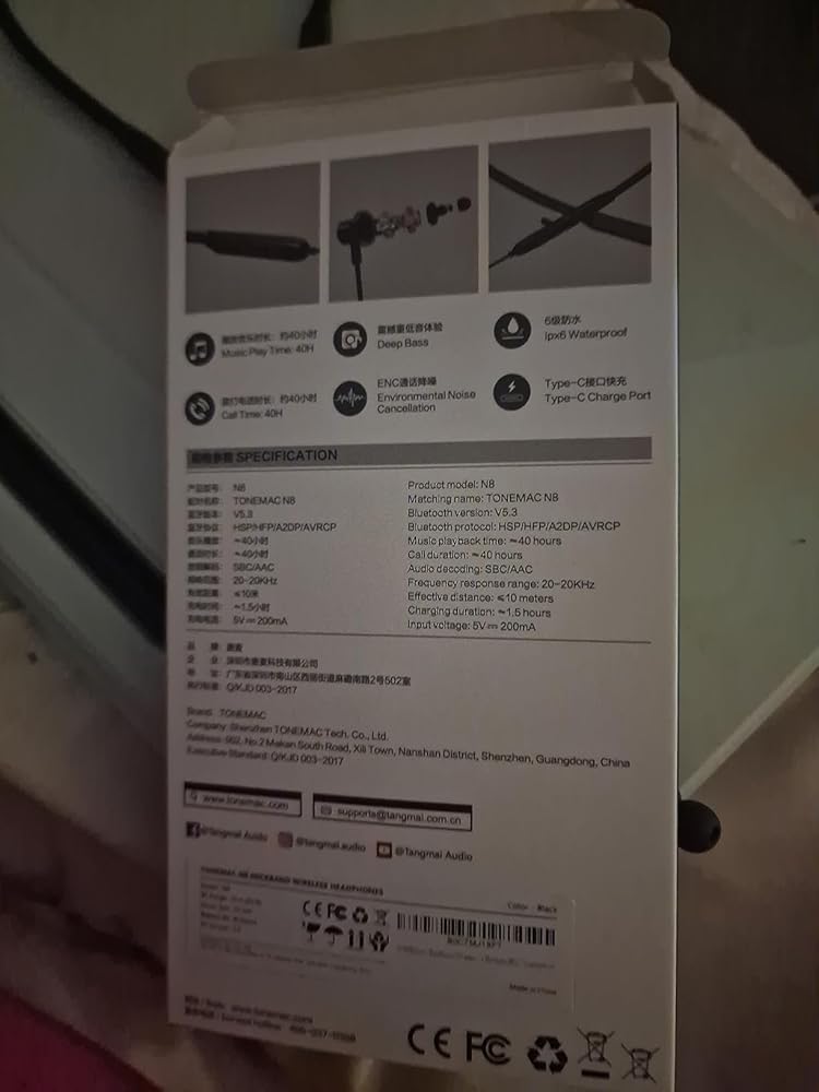 TONEMAC N8 Wireless Earbuds, IPX6 Sweatproof, Magnetic Neckband Headphones, 40Hrs Playtime, Deep Bass Earphones Bluetooth 5.3 Headset for Phone Calls, Workout, Sports and Game of Thrones Black