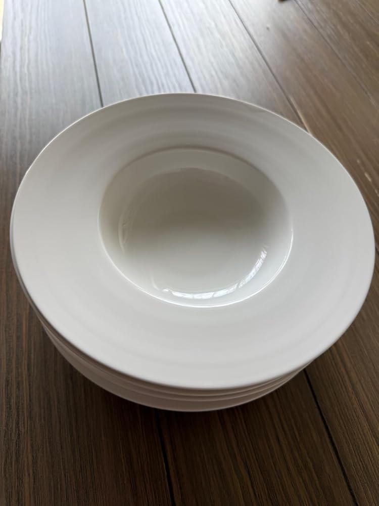 jinsongdafa Pasta Plates with Rim 12 oz, Soup Bowl Pasta Bowl Set of 4, White Shallow Bowl Plate, Ceramic Wide Rimmed Soup Bowl, Best choice for high-end restaurants, hotels, and foodies, 10 Inch