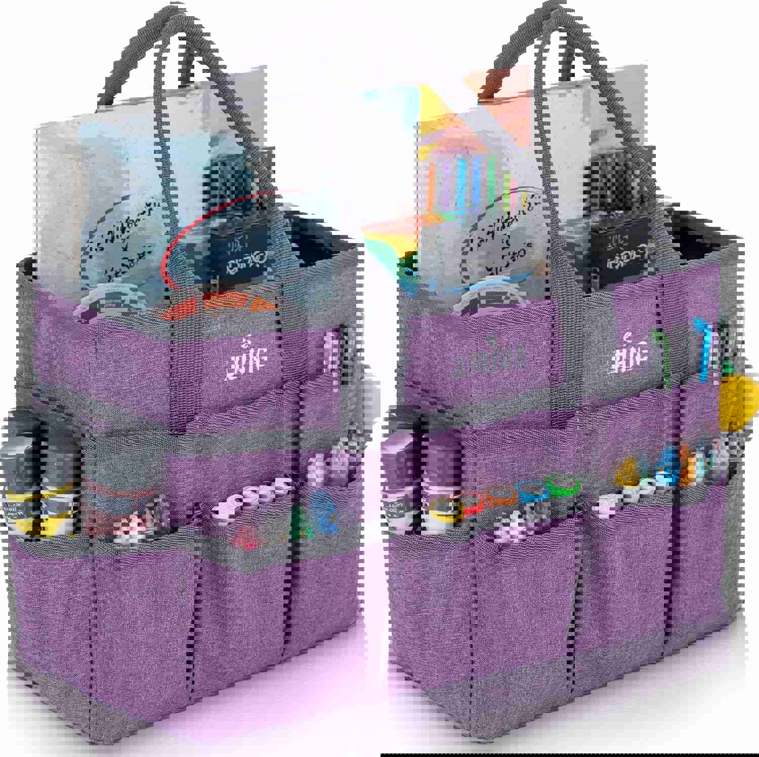 JJRING Craft Tote Bag Organizer for Art Storage, Art Tote Organization with Multiple Pockets, Art Sewing Supply Bag for Scrapbooking, Medical, and Office Supplies Storage (Purple)