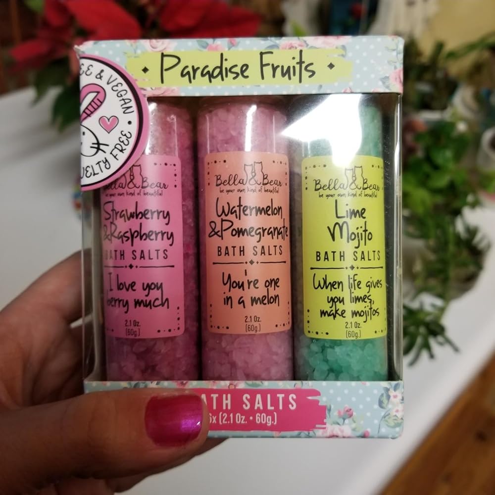 Bella &amp; Bear Paradise Fruits Bath Salts, Foot Soak, Detox, Fruity Scents, Gift - Pack of 6, 2oz