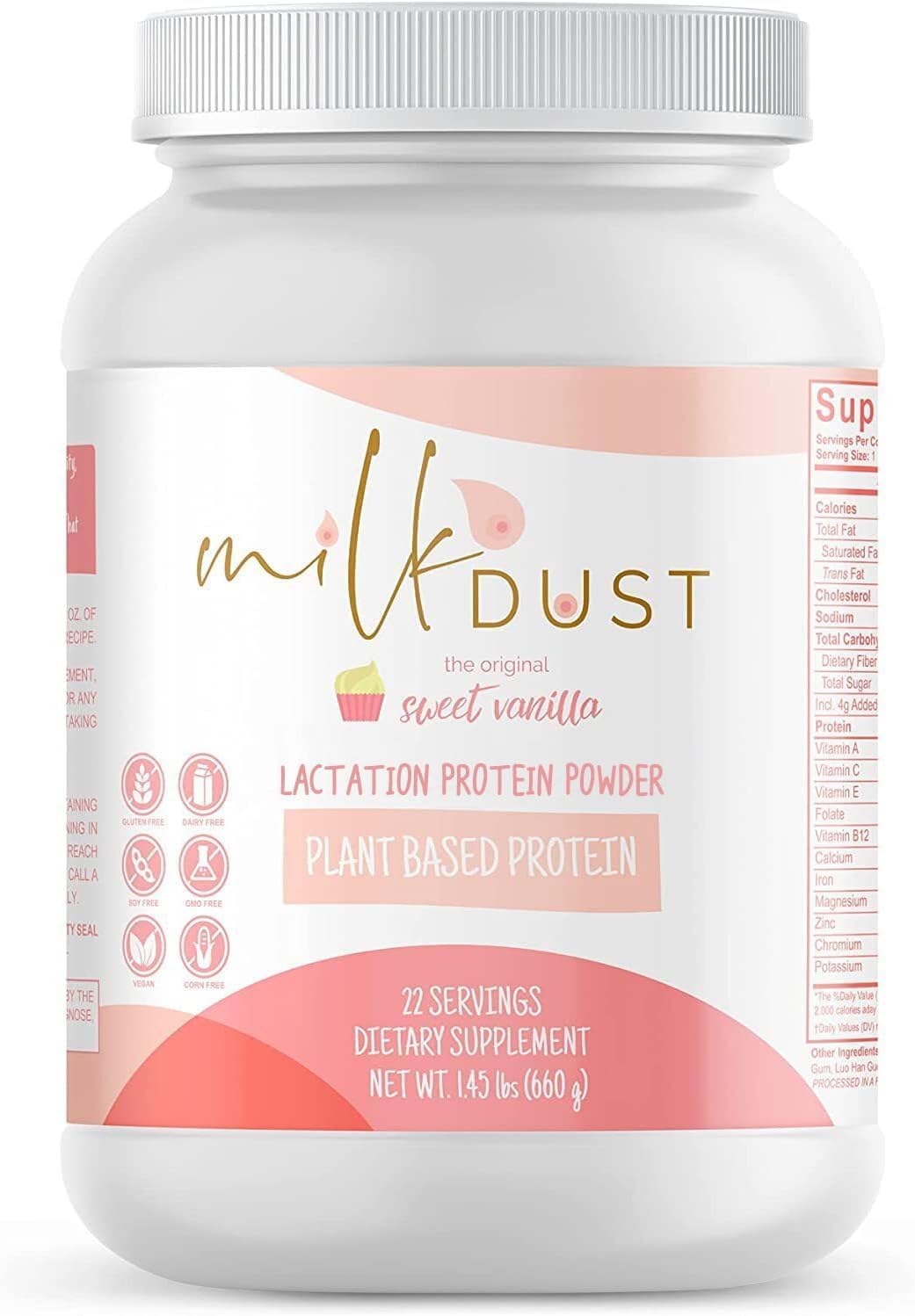 MILK DUST Protein Powder 660g | Breastfeeding Powder for Nursing Moms | Lactation Support Pea Powder | Vegan &amp; Dairy-Free | Sweet Vanilla | 22 Servings (Vanilla.)