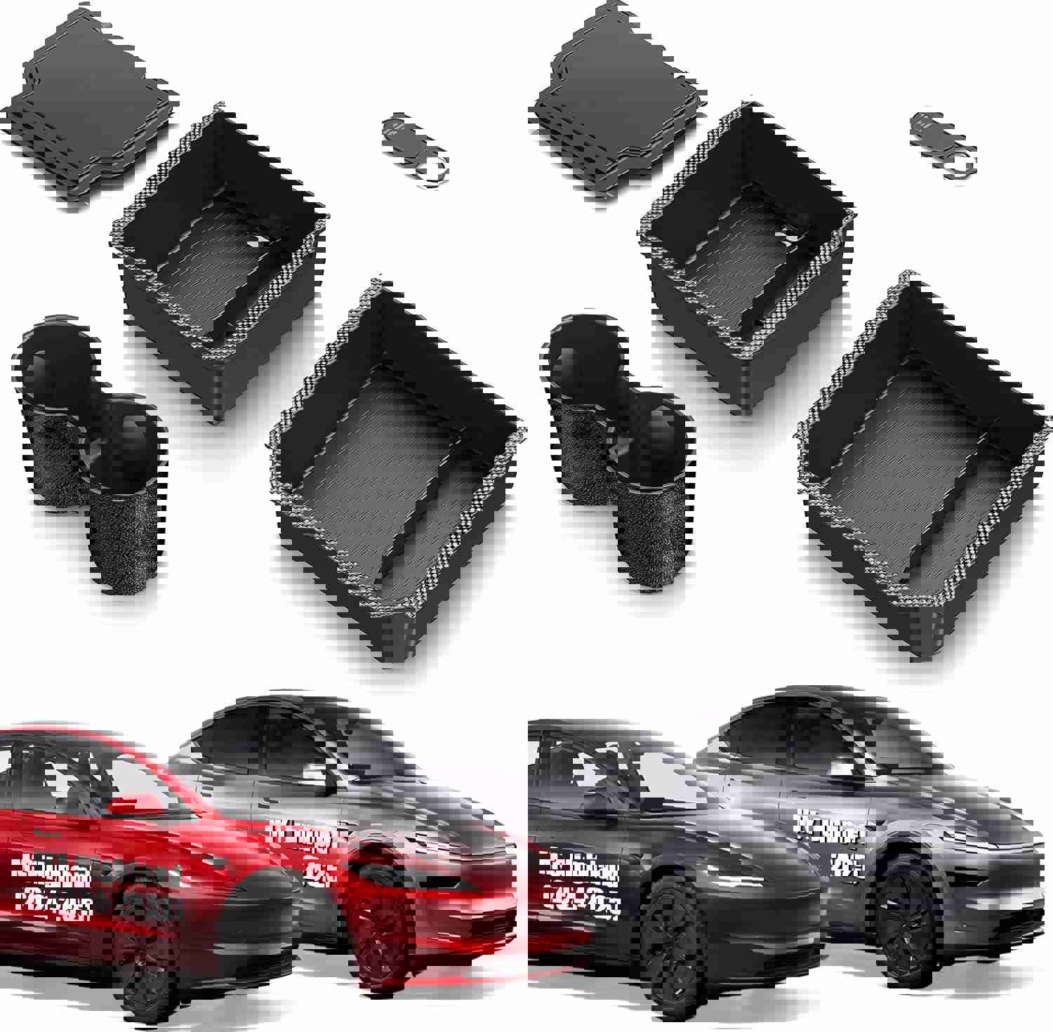 XINTUO Upgraded Tesla Model 3 Accessories 2025-2024 Highland Center Console Organizer Tray 5PCS for Tesla Model Y Juniper 2025, Hidden Storage Box, Cup Holder &amp;amp; Armrest Drawer Organizer