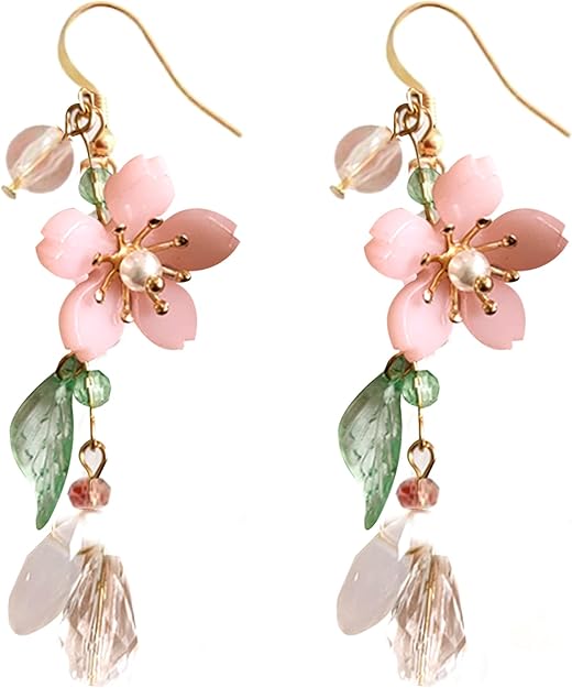Pretty Pink Cherry Flower Dangle Earrings with just $9.99